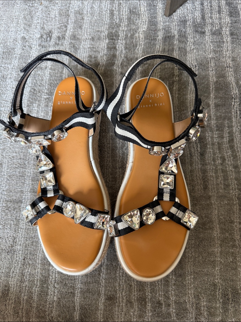 DANNIJO x Gianni Bini Black & White Jeweled Striped Women's Sandals